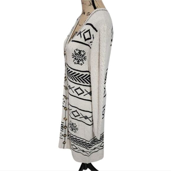 Lucky brand Black‎ White Aztec Southwestern Print Duster Length Cardigan Large - Picture 3 of 6